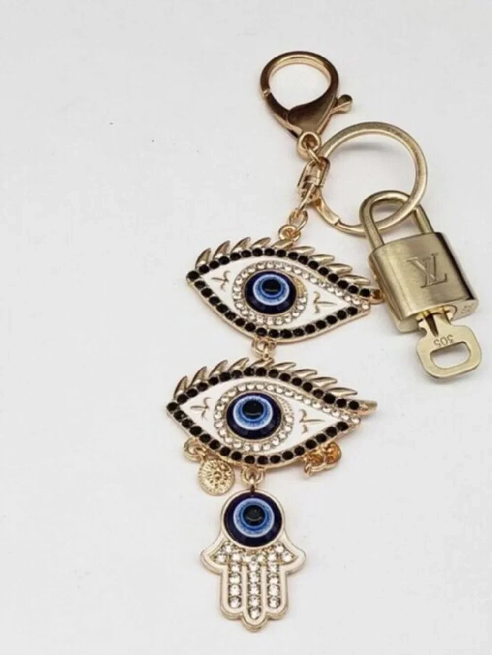LV Authentic Gold Padlock 🔒 Key Set w/ Unbranded Evil Eye Keychain Charm